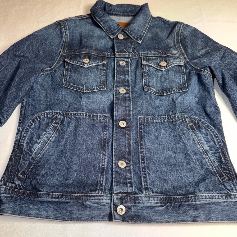 AG Adriano Goldschmied Mens Denim Trucker Jacket Dark Wash‎ LGN4130-FZL Size L